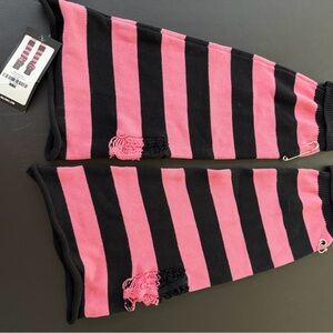 Dolls Kill Pink and Black Striped Leg Warmers
